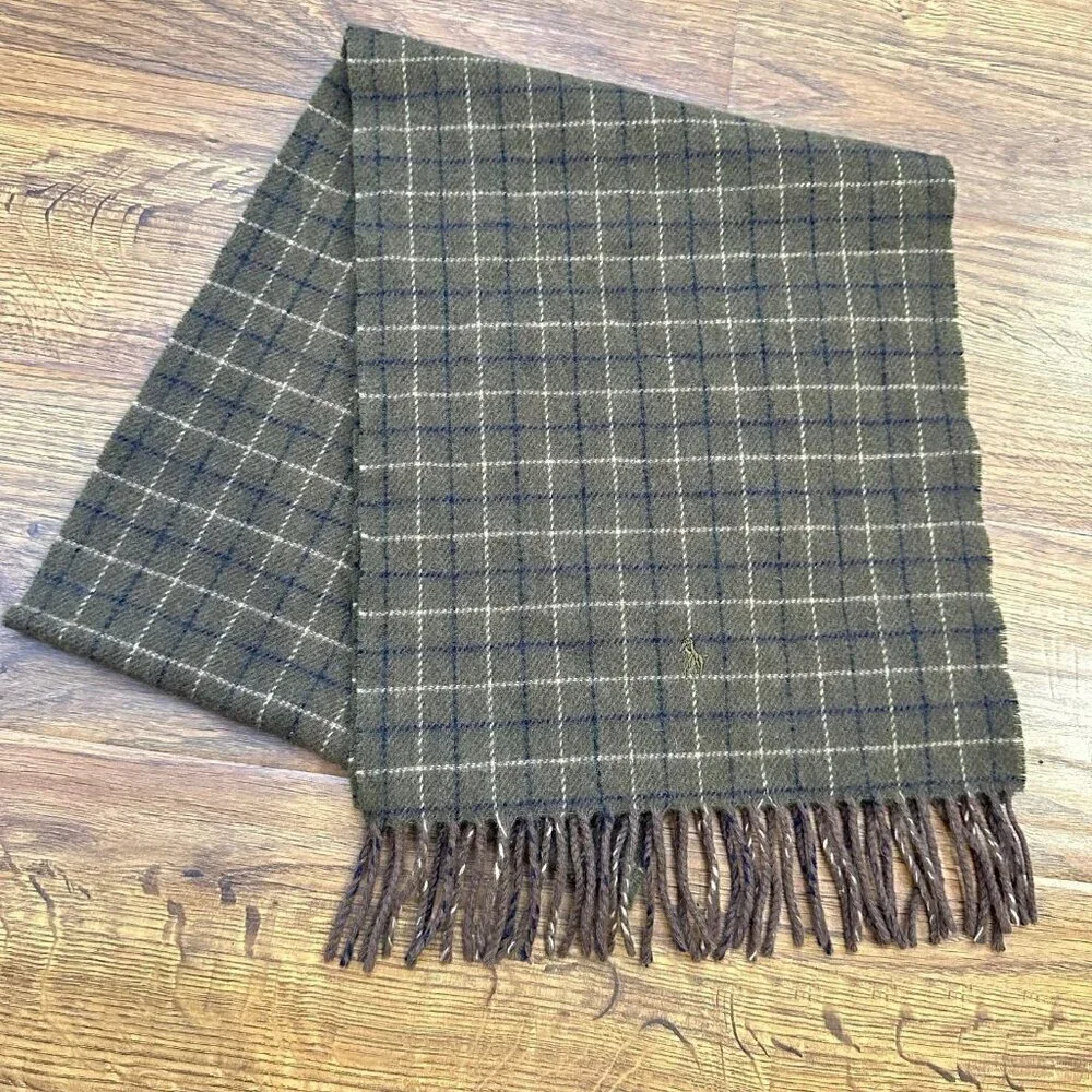 Polo Ralph Lauren plaid 100% wool scarf with fringe